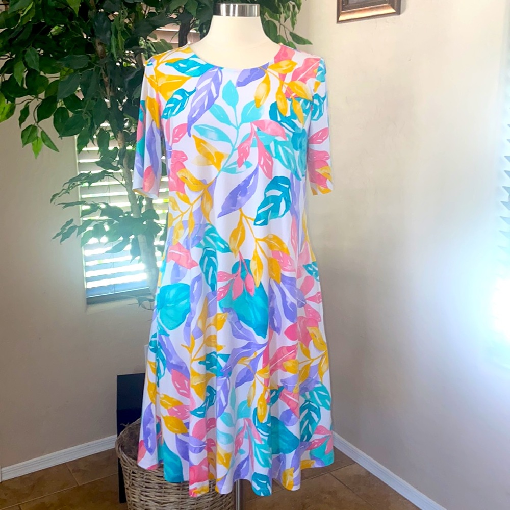 Susan Graver Regular Liquid Knit Fit & Flare Dress ~ Multi Tropical